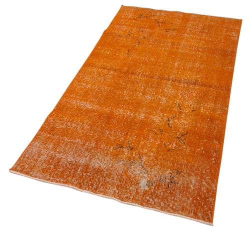 Overdyed Vintage Turuncu Eskitme Pamuk Yün El Dokuma Halısı 84x163 Agacan
