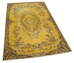 Overdyed Vintage Sarı Eskitme Pamuk Yün El Dokuma Halısı 110x187 Agacan