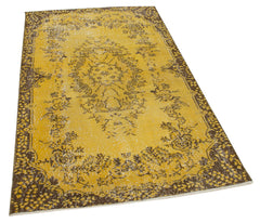 Overdyed Vintage Sarı Eskitme Pamuk Yün El Dokuma Halısı 110x187 Agacan