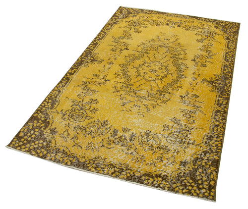 Overdyed Vintage Sarı Eskitme Pamuk Yün El Dokuma Halısı 110x187 Agacan