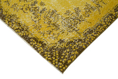 Overdyed Vintage Sarı Eskitme Pamuk Yün El Dokuma Halısı 110x187 Agacan