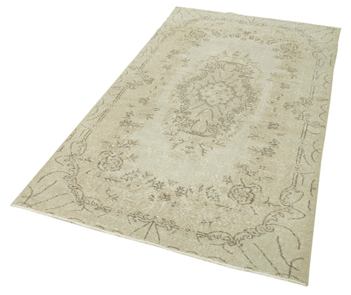 Overdyed Vintage Bej Eskitme Pamuk Yün El Dokuma Halısı 115x213 Agacan
