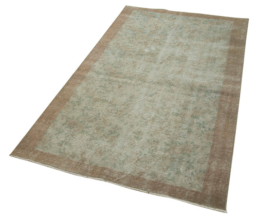 Overdyed Vintage Bej Eskitme Pamuk Yün El Dokuma Halısı 108x195 Agacan