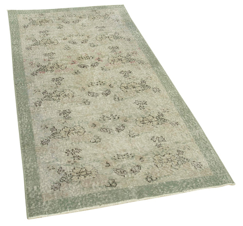 Overdyed Vintage Gri Eskitme Pamuk Yün El Dokuma Halısı 94x190 Agacan