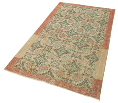Overdyed Vintage Bej Eskitme Pamuk Yün El Dokuma Halısı 106x200 Agacan
