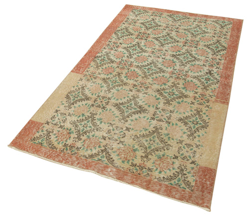Overdyed Vintage Bej Eskitme Pamuk Yün El Dokuma Halısı 106x200 Agacan