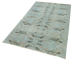 Overdyed Vintage Mavi Eskitme Pamuk Yün El Dokuma Halısı 121x217 Agacan
