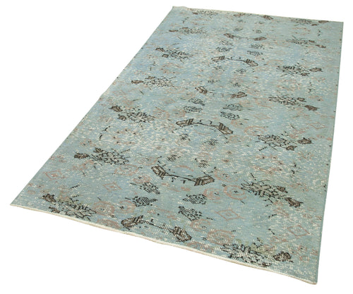 Overdyed Vintage Mavi Eskitme Pamuk Yün El Dokuma Halısı 121x217 Agacan