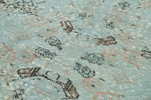 Overdyed Vintage Mavi Eskitme Pamuk Yün El Dokuma Halısı 121x217 Agacan