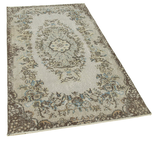 Overdyed Vintage Gri Eskitme Pamuk Yün El Dokuma Halısı 105x194 Agacan
