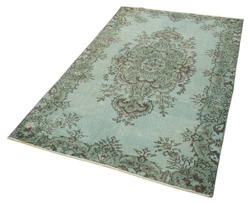 Overdyed Vintage Mavi Eskitme Pamuk Yün El Dokuma Halısı 117x200 Agacan