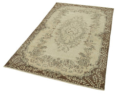 Overdyed Vintage Bej Eskitme Pamuk Yün El Dokuma Halısı 115x200 Agacan