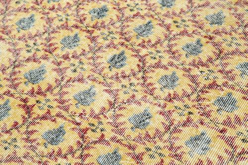 Overdyed Vintage Sarı Eskitme Pamuk Yün El Dokuma Halısı 116x214 Agacan
