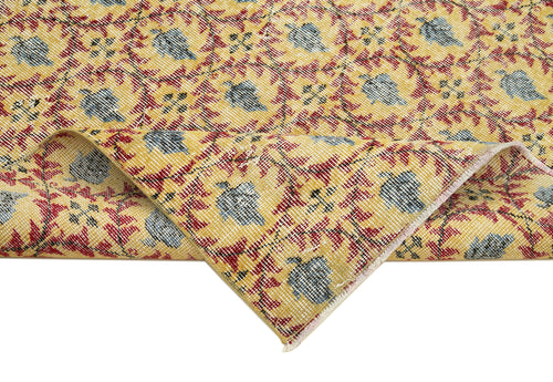 Overdyed Vintage Sarı Eskitme Pamuk Yün El Dokuma Halısı 116x214 Agacan