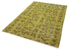 Overdyed Vintage Sarı Eskitme Pamuk Yün El Dokuma Halısı 135x195 Agacan