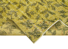 Overdyed Vintage Sarı Eskitme Pamuk Yün El Dokuma Halısı 135x195 Agacan