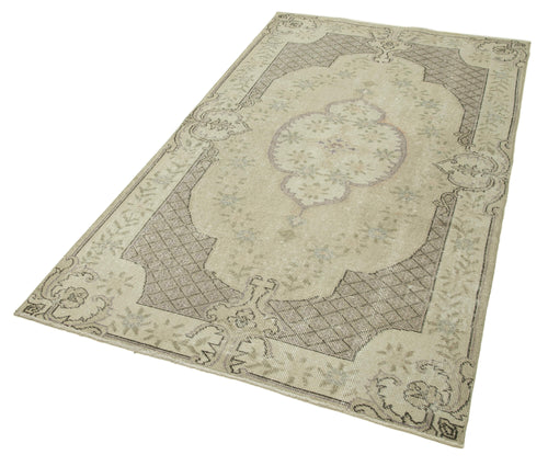 Overdyed Vintage Bej Eskitme Pamuk Yün El Dokuma Halısı 114x210 Agacan