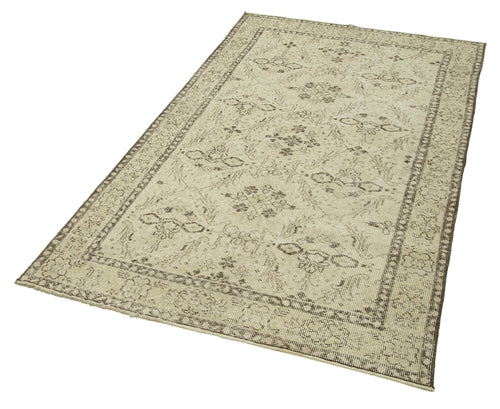 Overdyed Vintage Bej Eskitme Pamuk Yün El Dokuma Halısı 112x201 Agacan