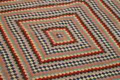 Checkered Runner Beyaz Geometrik Pamuk Yün El Dokuma Halısı 125x254 Agacan