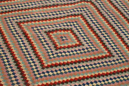 Checkered Runner Beyaz Geometrik Pamuk Yün El Dokuma Halısı 125x254 Agacan