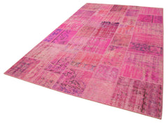 Kırk Yama Pembe Patchwork Pamuk Yün El Dokuma Halısı 202x303 Agacan
