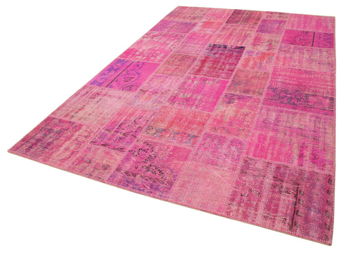 Kırk Yama Pembe Patchwork Pamuk Yün El Dokuma Halısı 202x303 Agacan