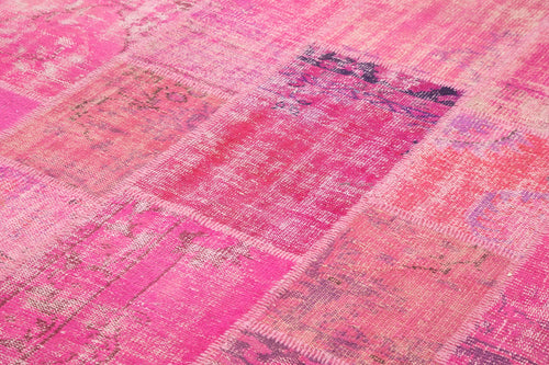 Kırk Yama Pembe Patchwork Pamuk Yün El Dokuma Halısı 202x303 Agacan