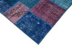 Kırk Yama Mavi Patchwork Pamuk Yün El Dokuma Halısı 202x300 Agacan