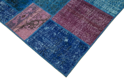 Kırk Yama Mavi Patchwork Pamuk Yün El Dokuma Halısı 202x300 Agacan