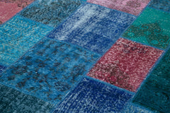 Kırk Yama Mavi Patchwork Pamuk Yün El Dokuma Halısı 202x300 Agacan