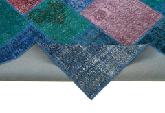 Kırk Yama Mavi Patchwork Pamuk Yün El Dokuma Halısı 202x300 Agacan