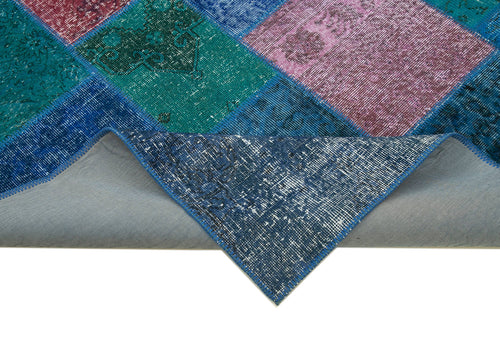 Kırk Yama Mavi Patchwork Pamuk Yün El Dokuma Halısı 202x300 Agacan