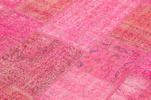 Kırk Yama Pembe Patchwork Pamuk Yün El Dokuma Halısı 200x300 Agacan