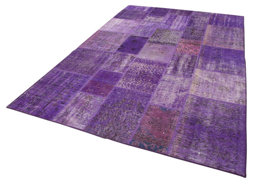 Kırk Yama Mor Patchwork Pamuk Yün El Dokuma Halısı 194x301 Agacan