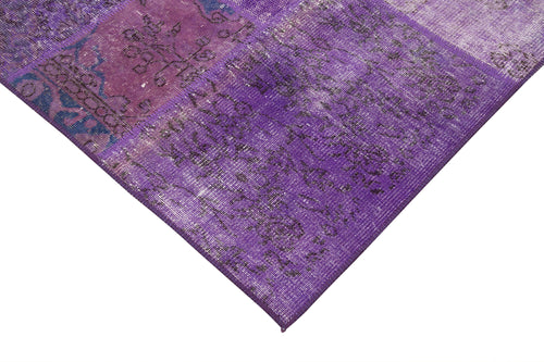 Kırk Yama Mor Patchwork Pamuk Yün El Dokuma Halısı 194x301 Agacan