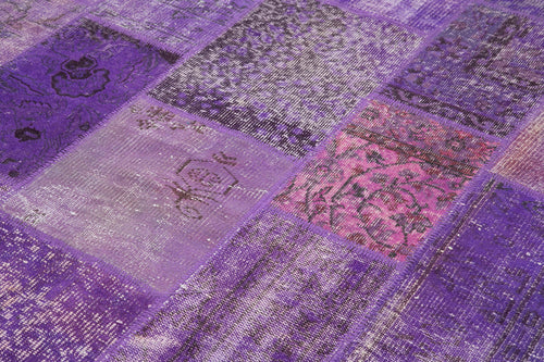 Kırk Yama Mor Patchwork Pamuk Yün El Dokuma Halısı 194x301 Agacan