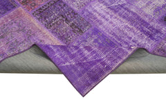 Kırk Yama Mor Patchwork Pamuk Yün El Dokuma Halısı 194x301 Agacan