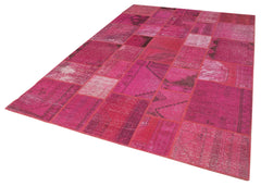 Kırk Yama Pembe Patchwork Pamuk Yün El Dokuma Halısı 204x302 Agacan