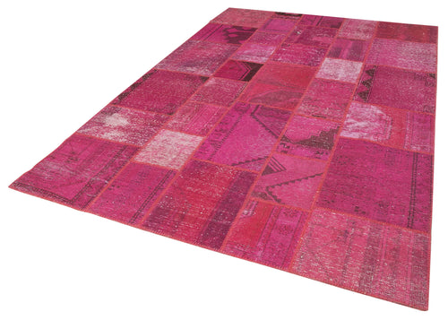 Kırk Yama Pembe Patchwork Pamuk Yün El Dokuma Halısı 204x302 Agacan