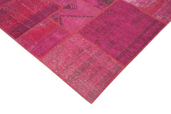 Kırk Yama Pembe Patchwork Pamuk Yün El Dokuma Halısı 204x302 Agacan