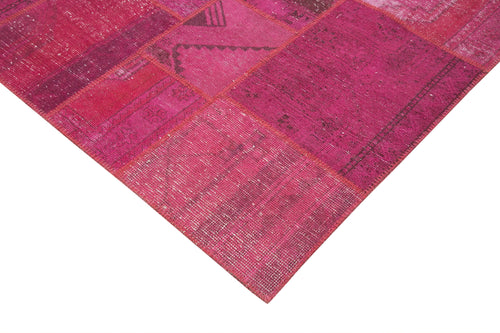 Kırk Yama Pembe Patchwork Pamuk Yün El Dokuma Halısı 204x302 Agacan