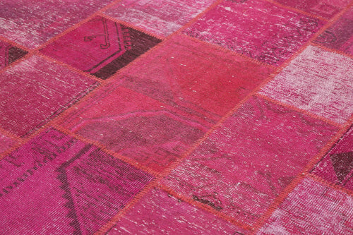 Kırk Yama Pembe Patchwork Pamuk Yün El Dokuma Halısı 204x302 Agacan