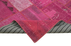 Kırk Yama Pembe Patchwork Pamuk Yün El Dokuma Halısı 204x302 Agacan
