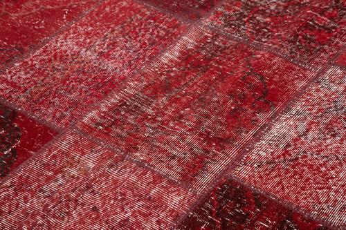 Kırk Yama Kırmızı Patchwork Pamuk Yün El Dokuma Halısı 200x300 Agacan