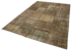 Kırk Yama Kahverengi Patchwork Pamuk Yün El Dokuma Halısı 196x304 Agacan