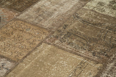 Kırk Yama Kahverengi Patchwork Pamuk Yün El Dokuma Halısı 196x304 Agacan