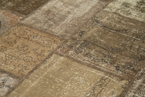 Kırk Yama Kahverengi Patchwork Pamuk Yün El Dokuma Halısı 196x304 Agacan