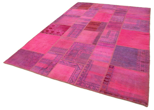 Kırk Yama Pembe Patchwork Pamuk Yün El Dokuma Halısı 208x304 Agacan