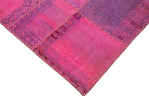 Kırk Yama Pembe Patchwork Pamuk Yün El Dokuma Halısı 208x304 Agacan