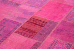 Kırk Yama Pembe Patchwork Pamuk Yün El Dokuma Halısı 208x304 Agacan
